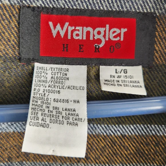 Vintage Wrangler Hero Blue 100% Cotton Denim Heavy Weight Barncore Jacket Large - Picture 7 of 8